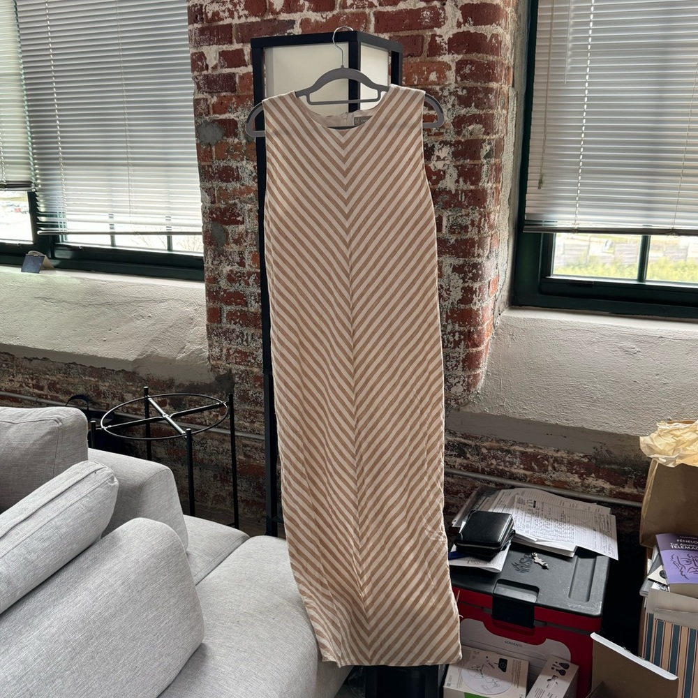 Everlane The Linen Bias Cut Dress Bone/Caramel Size 2